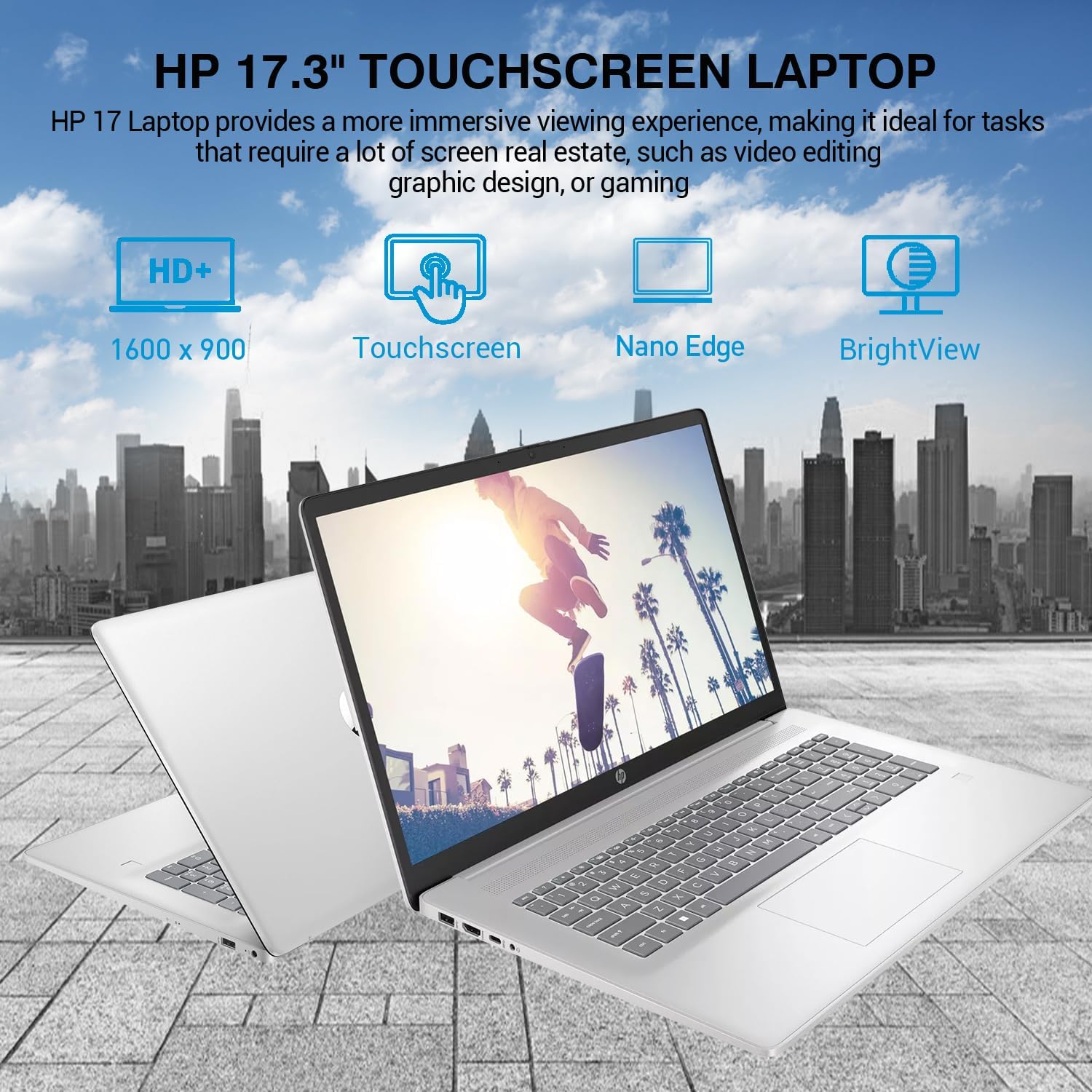 HP 17 Touchscreen Laptop Computer, 17.3' HD+ Touch Screen Laptop Notebook PC, Intel 10-Core i7, 16GB RAM 512GB SSD, Windows 11 Pro, 10 Key Backlit Keyboard, Fingerprint Reader, Wi-Fi 6