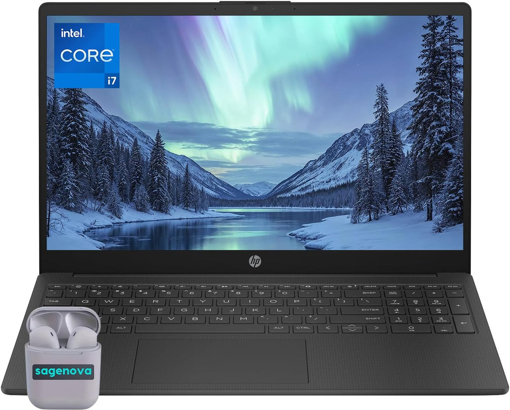 HP 15.6' Laptop Computer, Windows 11, 16GB RAM 1TB SSD, Intel Core i7-1355U Processor, HD Display, Numeric Keypad, Camera Privacy Shutter, HDMI, SageNova Earphones, Jet Black