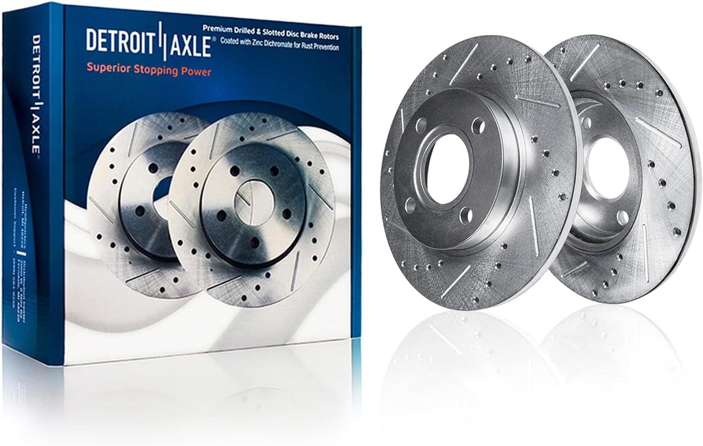 Detroit Axle - 2.0L 8pc Brake Kit for 2018-2022 Ford EcoSport Drilled and Slotted Brake Rotors Ceramic Brakes Pads with Hardware 2019 2020 2021 Replacement : 11.81' inch Front & 10.67' inch Rear Rotor
