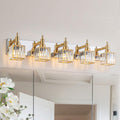 Crystal Bathroom Light Gold Chrome 5-Light Modern Bathroom Vanity Fixtures Over Mirror Square Wall Sconce