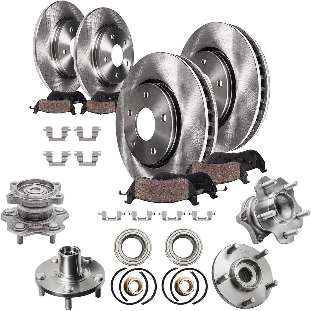 Detroit Axle - Front & Rear Disc Brake Rotors w/Ceramic Brake Pads + Wheel Bearing & Hub Assembly Replacement for 2004 2005 2006 2007 2008 Nissan Maxima - 12 pc Set