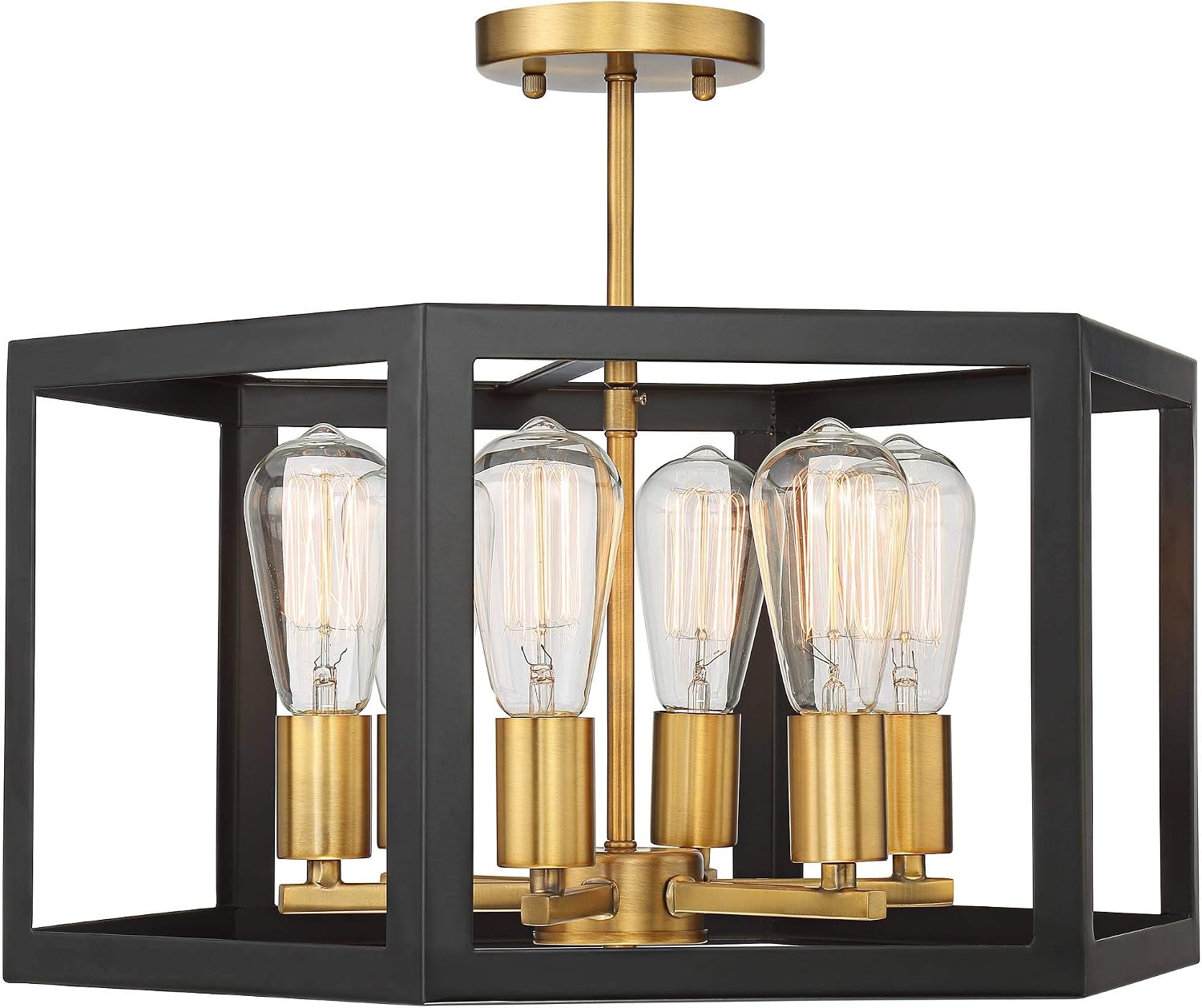 Possini Euro Design Beni Industrial Rustic Farmhouse Ceiling Light Semi Flush-Mount Fixture 20' Wide Antique Bronze Gold 6-Light Open Pentagon Frame for Bedroom Kitchen Living Room Hallway Dining