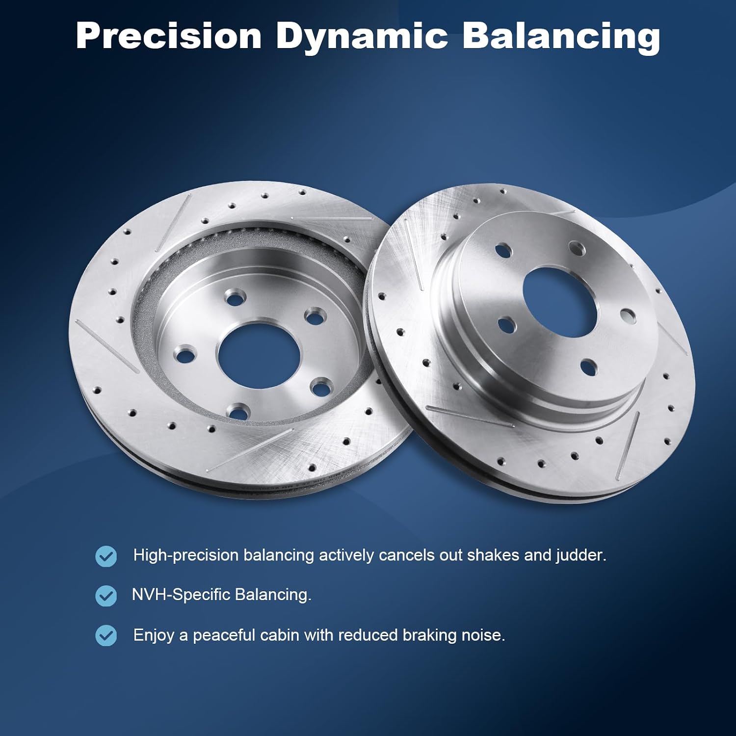 Front Drilled and Slotted Disc Brake Rotors & Ceramic Brake Pads Kit Fit for Chrysler 2007-2009 Aspen; for Dodge 2007-2009 Durango, 2006-2010 Ram 1500; for Ram 2011-2018 1500#53005 D1084