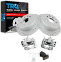 TRQ Performance Rear Brake Pad and Rotor Set Ceramic Solid G Coated Rotors Calipers Compatible with 2006-2013 Lexus IS250