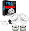 TRQ Performance Rear Brake Pad and Rotor Set Ceramic Solid G Coated Rotors Calipers Compatible with 1999-2003 Acura TL