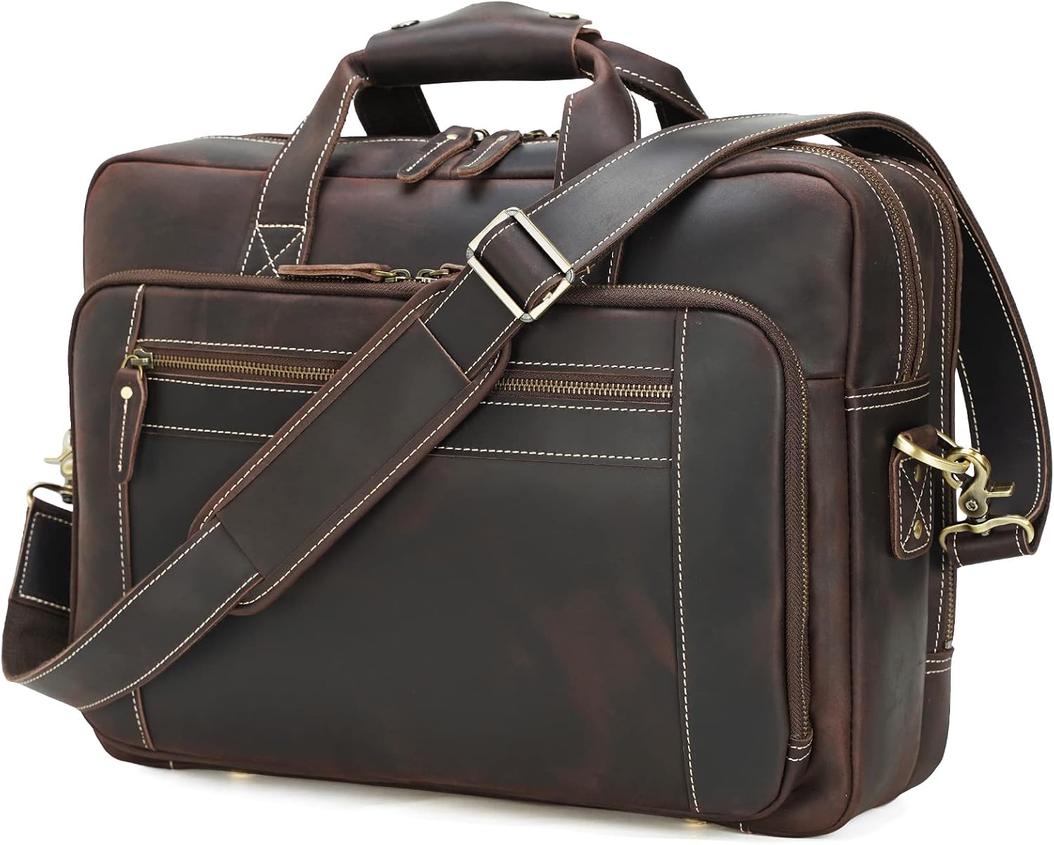 Polare 17' Full Grain Leather Laptop Briefcase Business Travel Laptop Carrying Case Shoulder Bag For Men Fits 17.3' Laptop