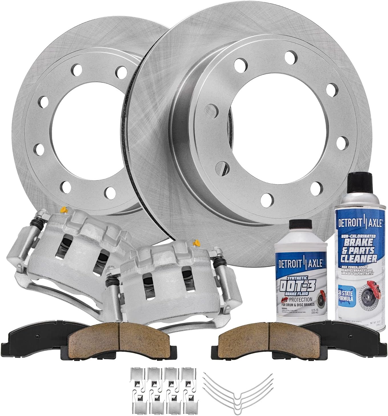 Detroit Axle - 4WD Front Brake Kit for 00-05 Ford Excursion, 99-04 F-250 F-350 Super Duty, 13.03 inch Disc Brake Rotors Ceramic Brake Pads Brake Calipers 1999 2000 2001 2002 2003 2004 2005 Replacement