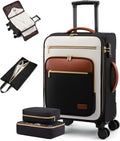 LOVEVOOK Carry on Suitcase 22x14x9 Airline Approved,20 inch Lightweight Waterproof Suitcases with 360° silent swivel wheels, TSA Lock and Compartment, Large Capacity travel Suitcase Black-White-brown