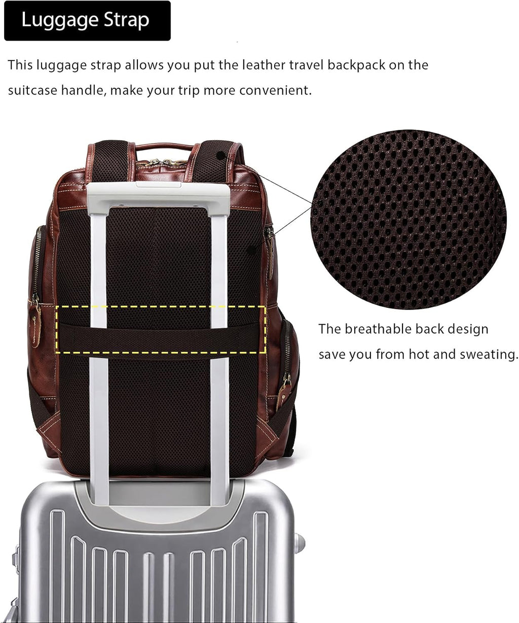 LANNSYNE Full Grain Leather Backpack For Men, Fits 16' Laptop, Coffee