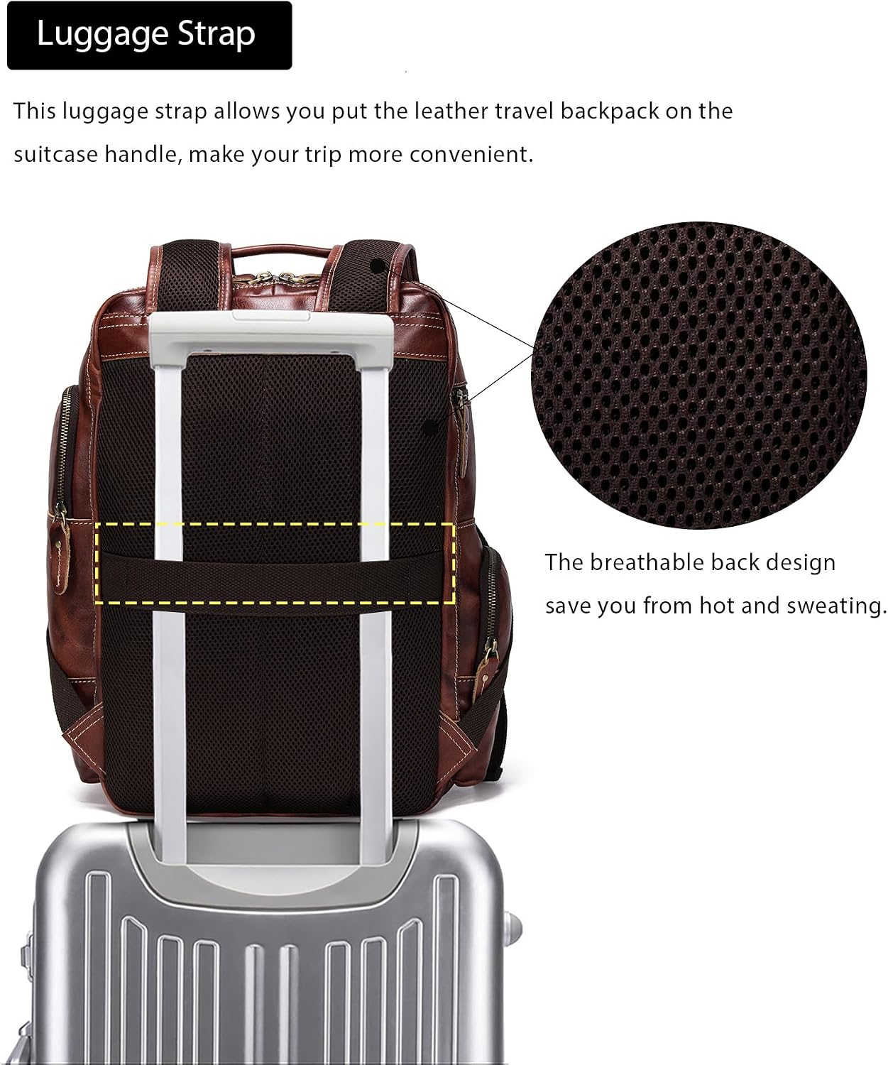 LANNSYNE Full Grain Leather Backpack For Men, Fits 16' Laptop, Coffee