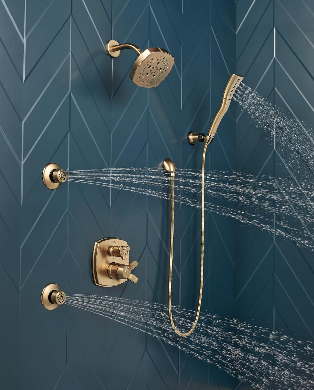 Delta Faucet Single-Setting H2Okinetic Hand Held Shower, Gold Handheld Shower Head, Shower Wand, Hand Shower, Handheld Shower, Detachable Shower Head, Lumicoat Champagne Bronze 59421-CZ-PR-PK