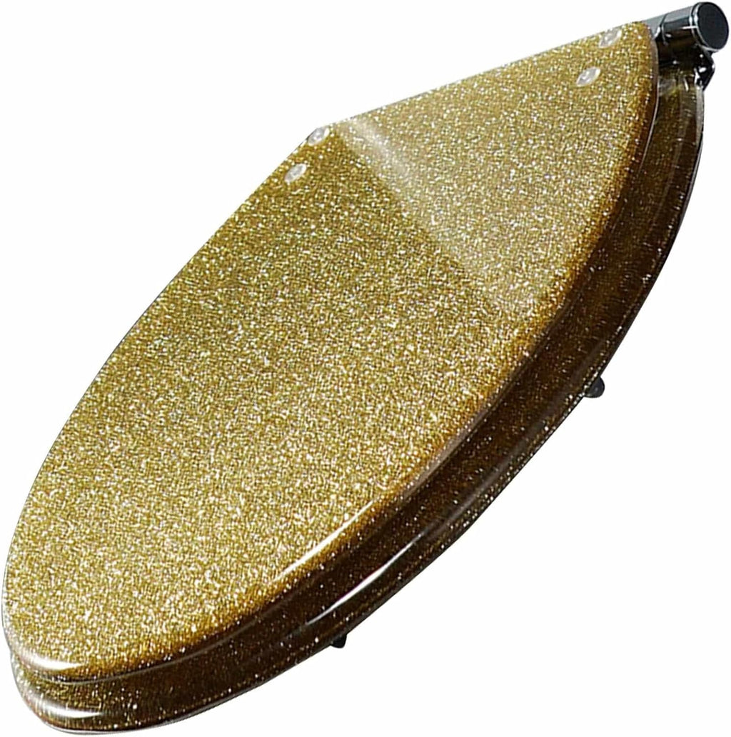 Resin Toilet Seat, Glitter Toilet Seat Slow Close Bathroom Toilet Lid, Thicken Toilet Seat Cover, with Top Fixing Hinge, Quick Release, Easy Installation and Clea,Silver，Gold
