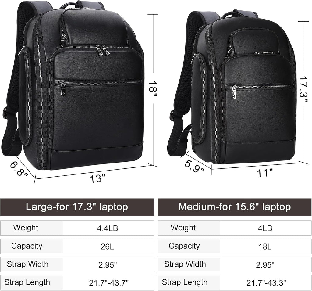 TIDING Men's Leather Laptop Backpack Fits 15.6 Inch Computer, TSA Approved & Water Resistant Work Daypack Business Travel Rucksack, Black