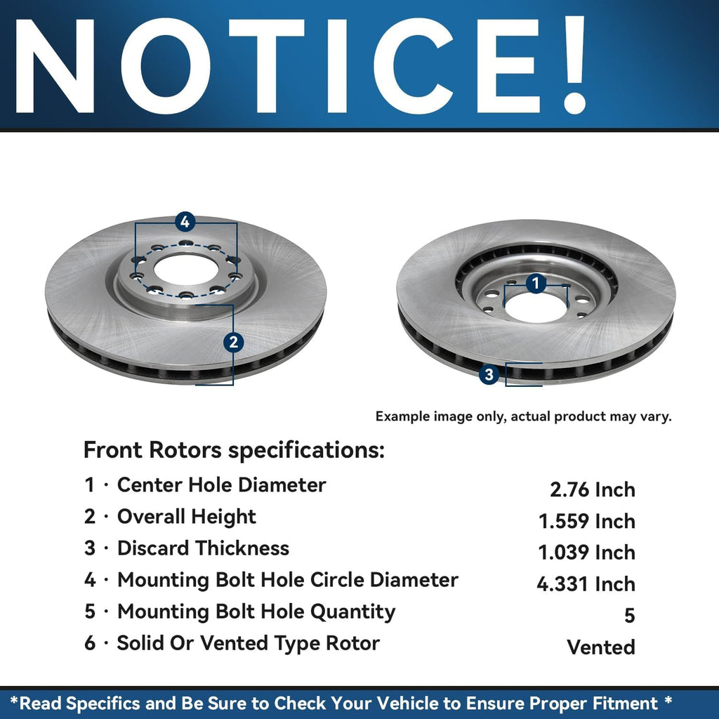 Detroit Axle - Brake Kit for 2015-2017 Chrysler 200, Disc Brake Rotors Ceramic Brakes Pads Replacement : 12.99' inch Front & 10.95' inch Rear Rotor