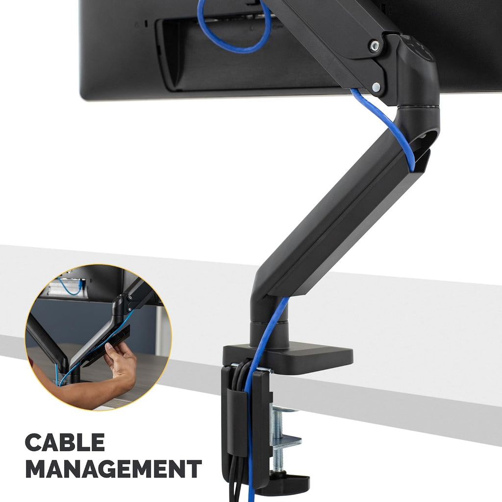 Fellowes Platinum Series Single Monitor Arm for 40-Inch Monitors, Full Motion, 360° Rotation, VESA Mount with Grommet or Clamp, USB Ports, Ergonomic, Black, 8043301