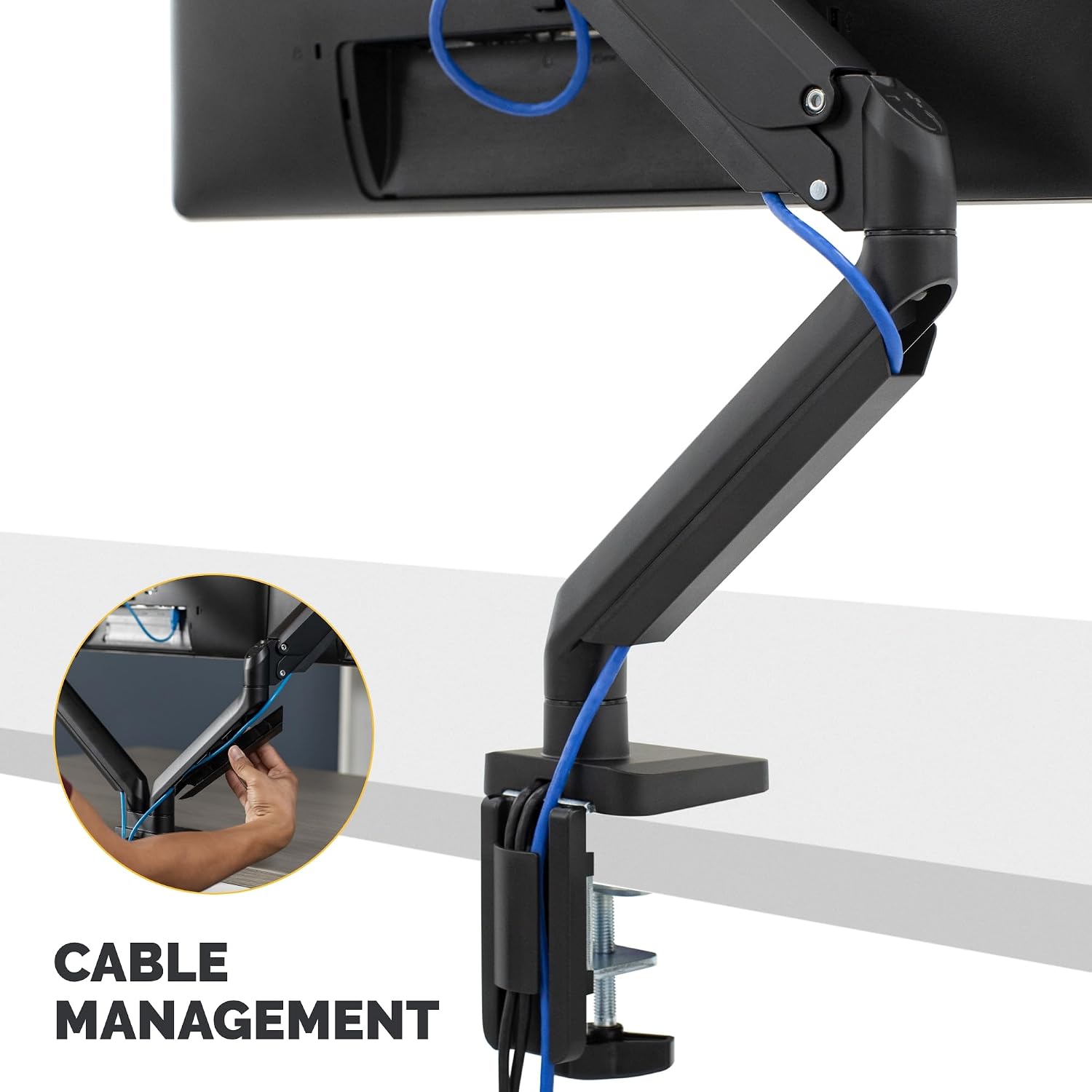 Fellowes Platinum Series Single Monitor Arm for 40-Inch Monitors, Full Motion, 360° Rotation, VESA Mount with Grommet or Clamp, USB Ports, Ergonomic, Black, 8043301