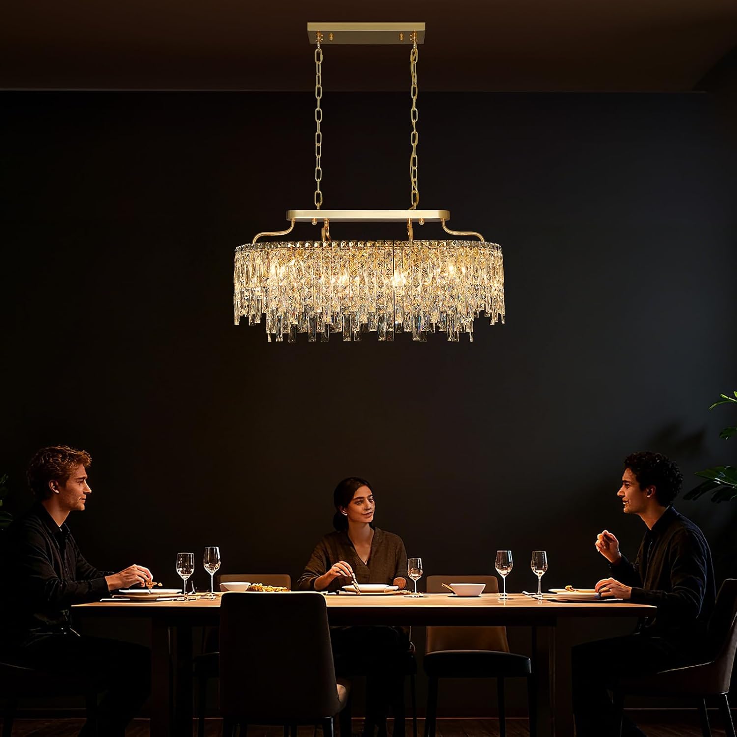 Gold Crystal Chandelier | Modern Luxury Oval-Shaped Chandeliers for Dining Room Light Fixture, 32' 10-Light Crystal Ceiling Lighting Fixture for Dining Room Kitchen Island Bar