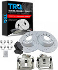 TRQ Performance Rear Brake Pad and Rotor Set Ceramic Drilled Slotted Coated Rotors Calipers Compatible with 2009-2016 Volkswagen CC 2009-2017 Tiguan 2010 Volkswagen Passat 2018 Tiguan Limited