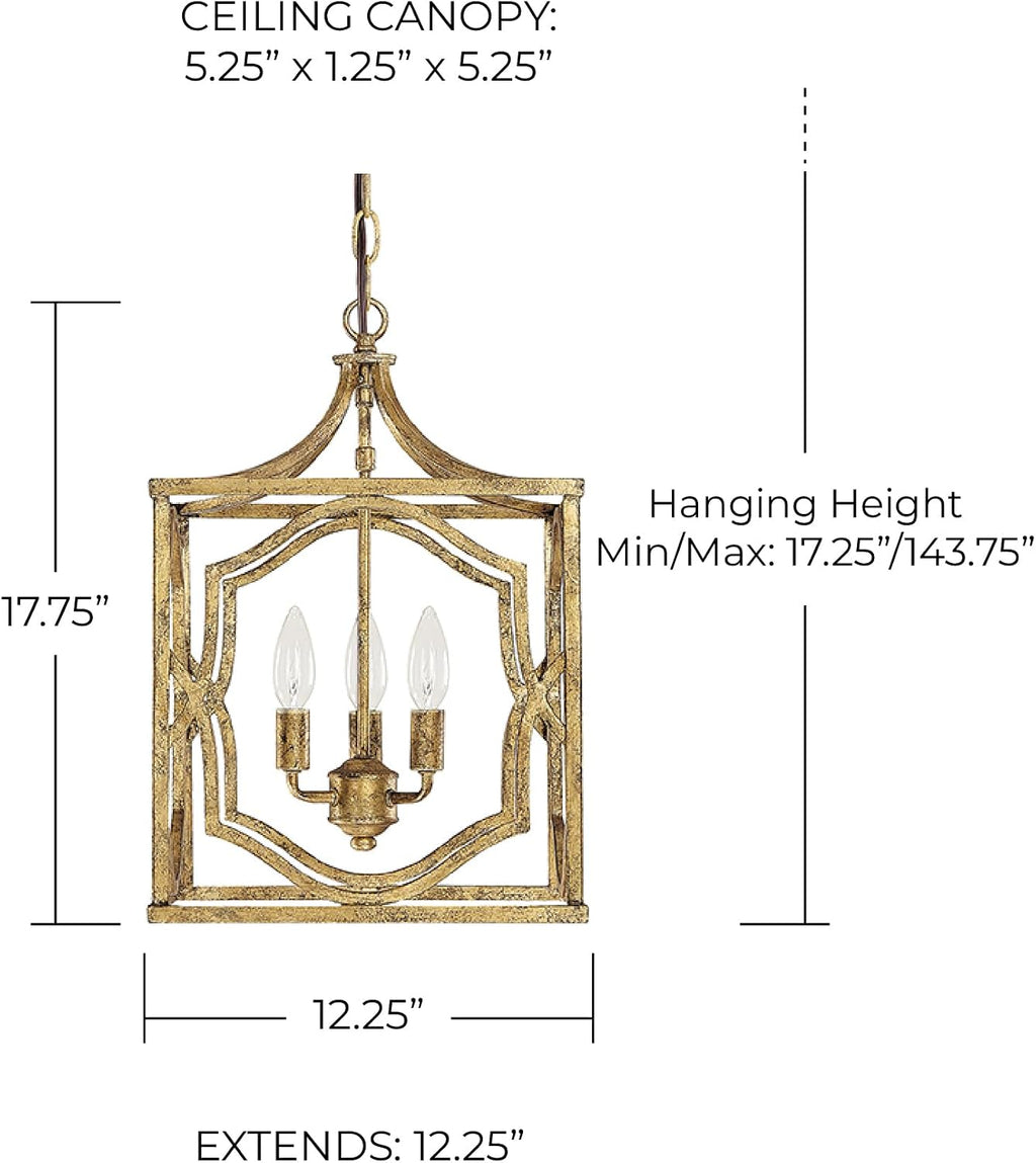 Capital Lighting 9481AG Blakely Lantern Foyer Pendant, 3-Light 180 Total Watts, 18' H x 12' W, Antique Gold