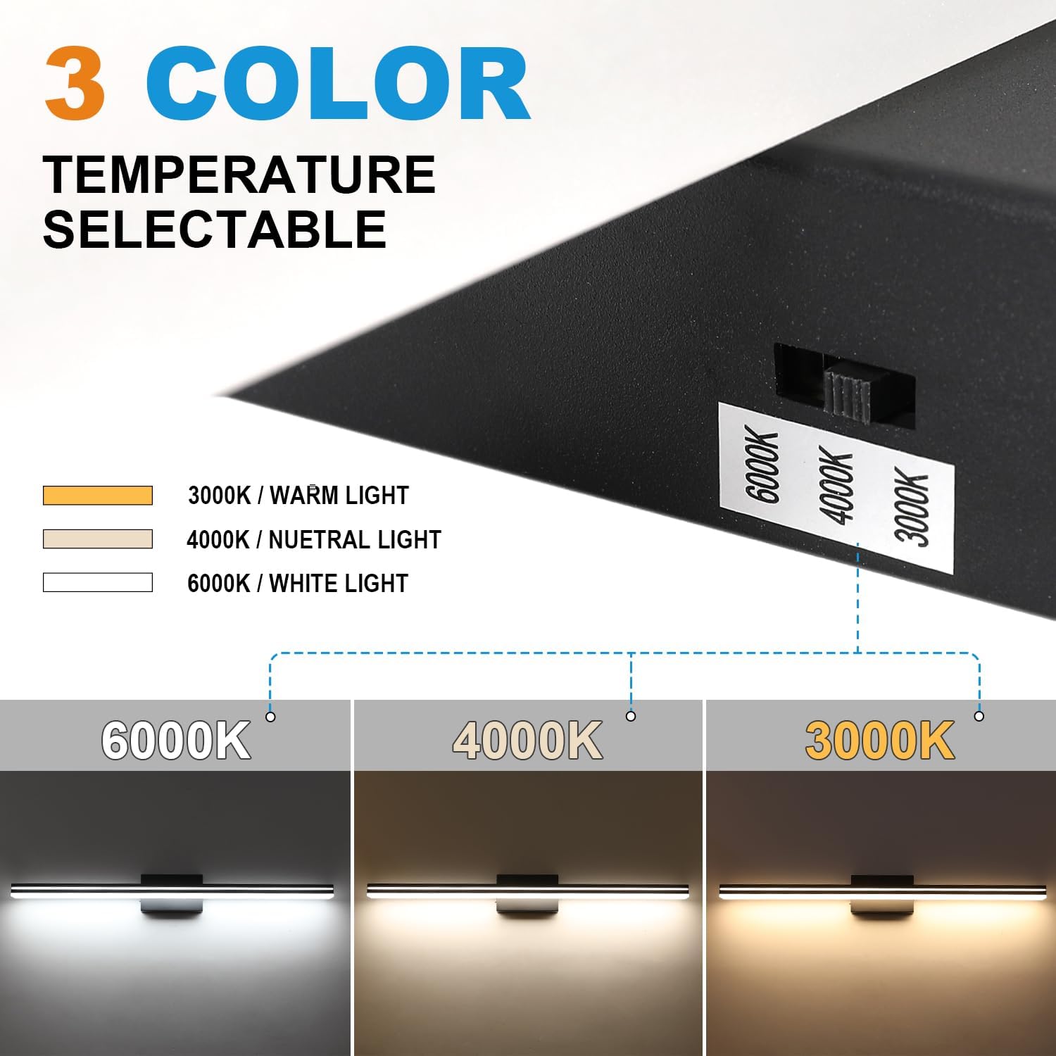 SineRise LED Modern Bathroom Vanity Light Bar (40-Inch, 3000K/4000K/6000K), Matte Black Dimmable Modern Acrylic Bathroom Wall Lighting Fixtures Over Mirror