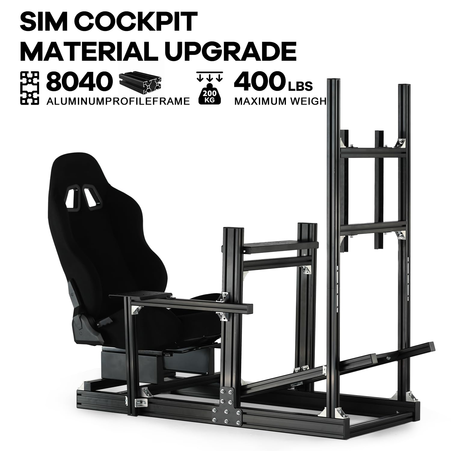 Anman Racing Simulator Cockpit Stand with Monitor Mount and Black Seat Fit for Logitech G29 G920 G923, for Thrustmaster, for Fanatec,Adjustable Steering Wheel Stand,Not Included Wheel,Pedals & Shifter