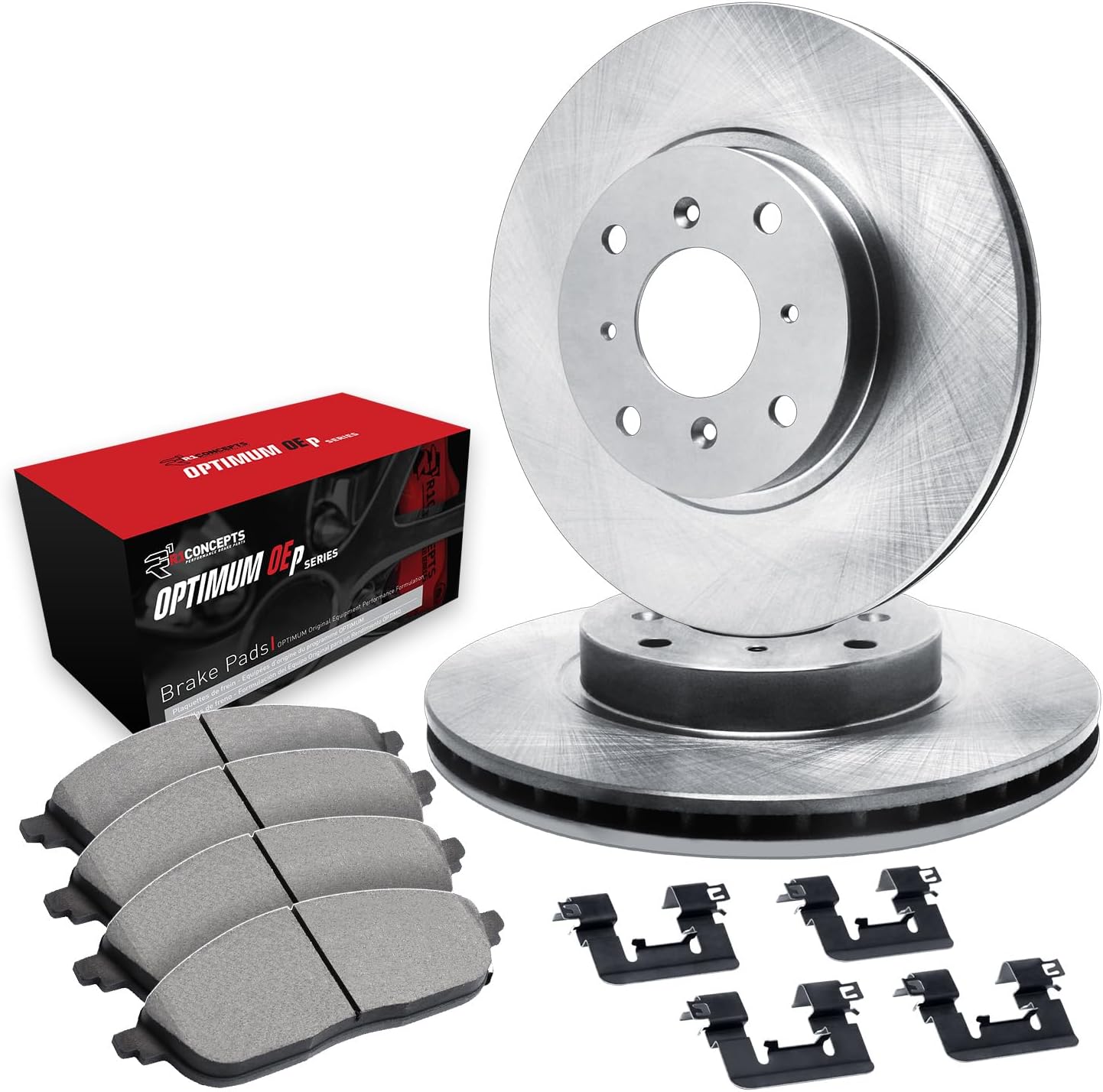 R1 Concepts Front Brake Kit Fits 2018-2022 Hyundai Accent; 2018-2023 Kia Rio| Optimum Oep Pads, Blank Rotors| Hardware| 11.0' Front