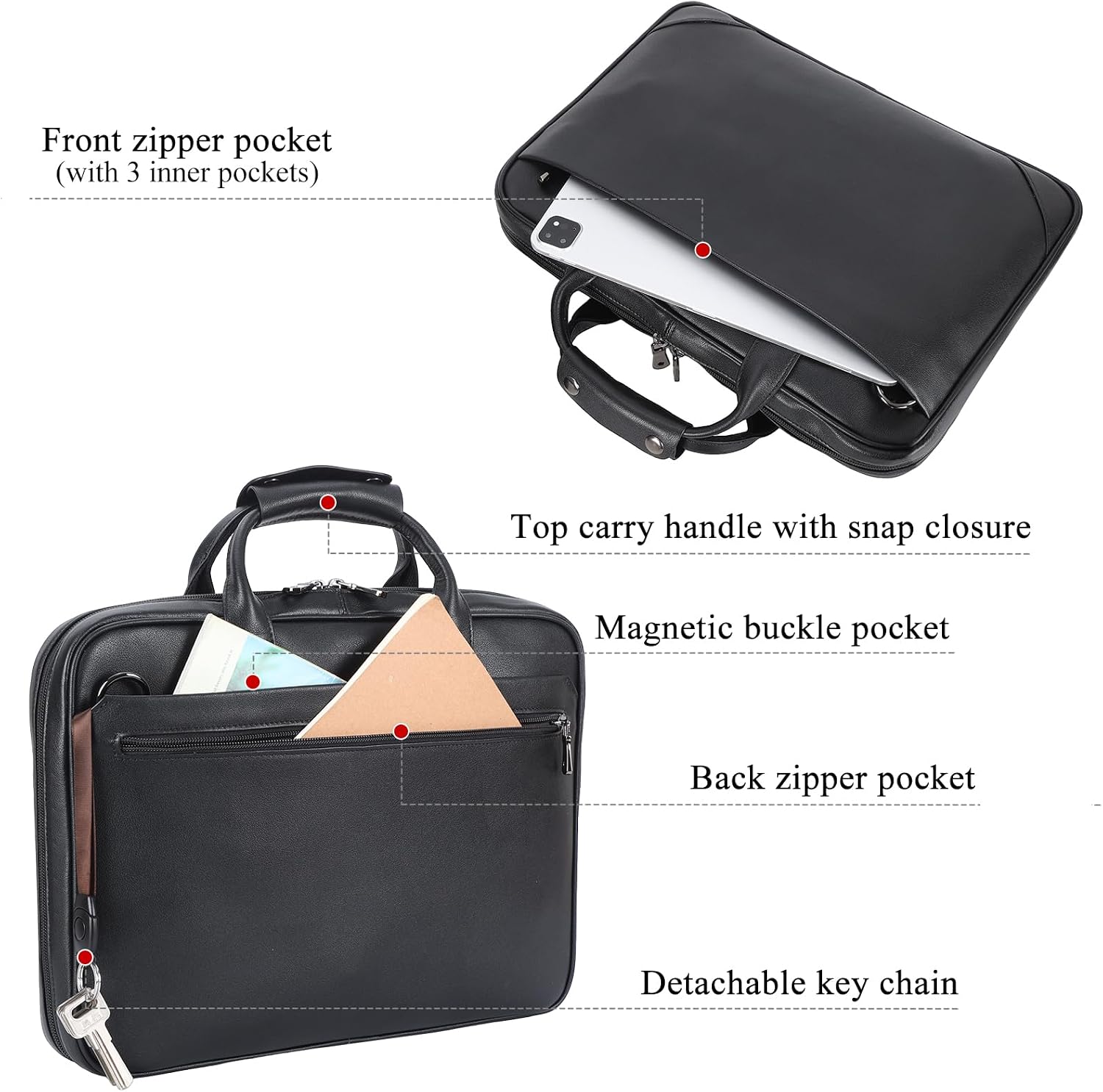 Leather Slim Briefcase for Men 14' - 16' Laptop Crossbody Messenger Bag Business Work Lawyer Attache Case