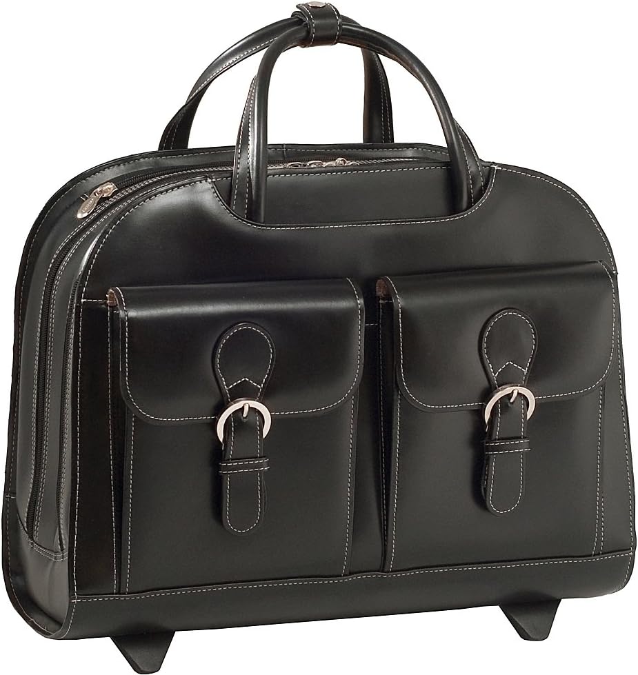 McKlein DAVIS, Top Grain Cowhide Leather, 15' Horizontal Wheeled Ladies' Laptop/Computer & Tablet Business Briefcase/Rolling Overnight Travel Bag, Removable trolley case