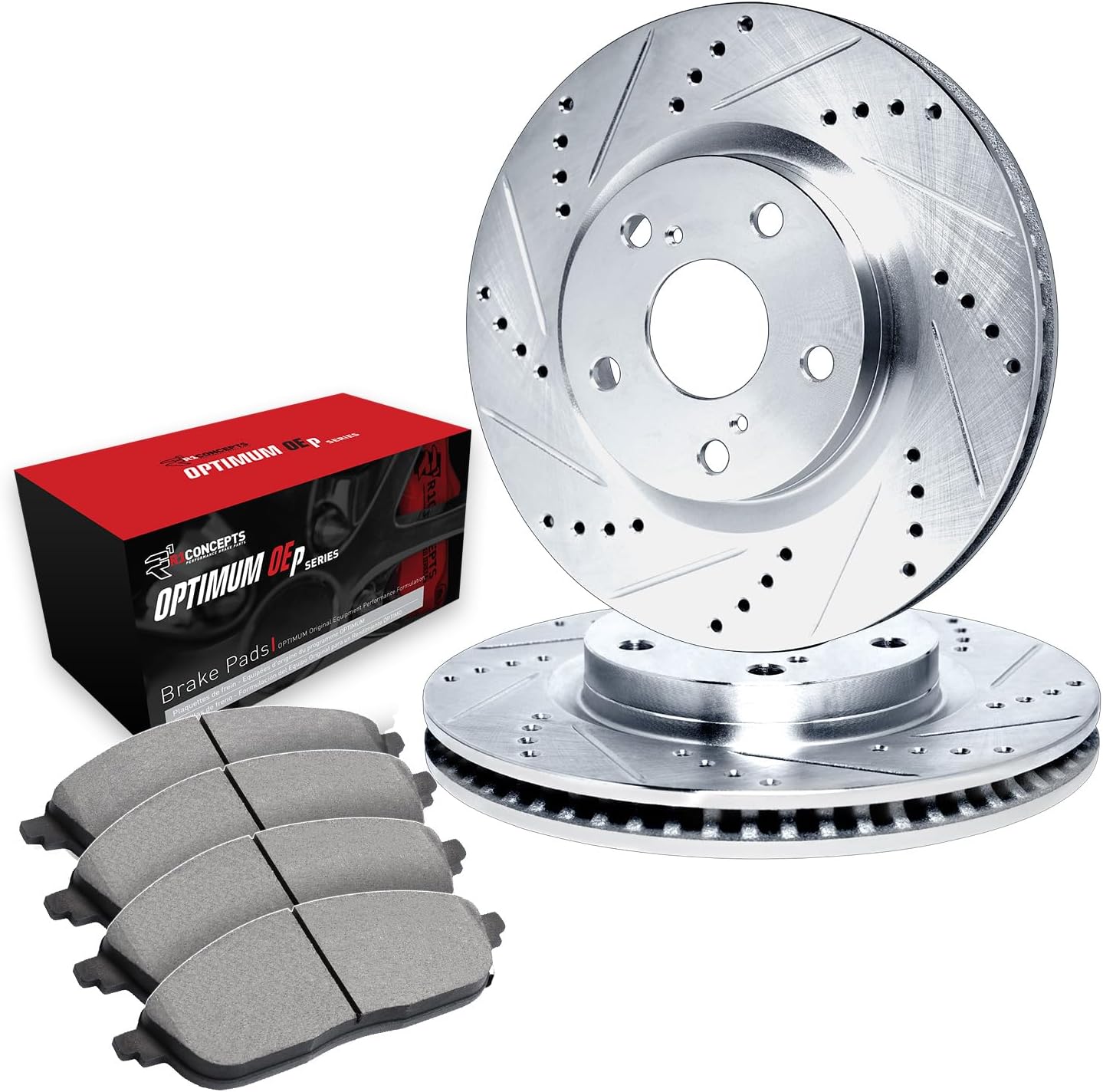 R1 Concepts Rear Brake Kit Fits 2018-2021 Subaru WRX STI| Optimum Oep Brake Pads and Drilled Slotted Brake Rotors| 12.8' Rear