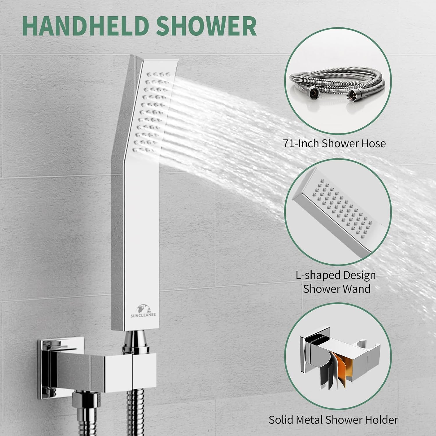 SunCleanse Rainfall Shower Faucet Set Polished Chrome Shower Combo Set for Bathroom with High Pressure 10 inch Shower Head with Handheld Shower Valves Shower Head and Handheld Ceiling Mounted