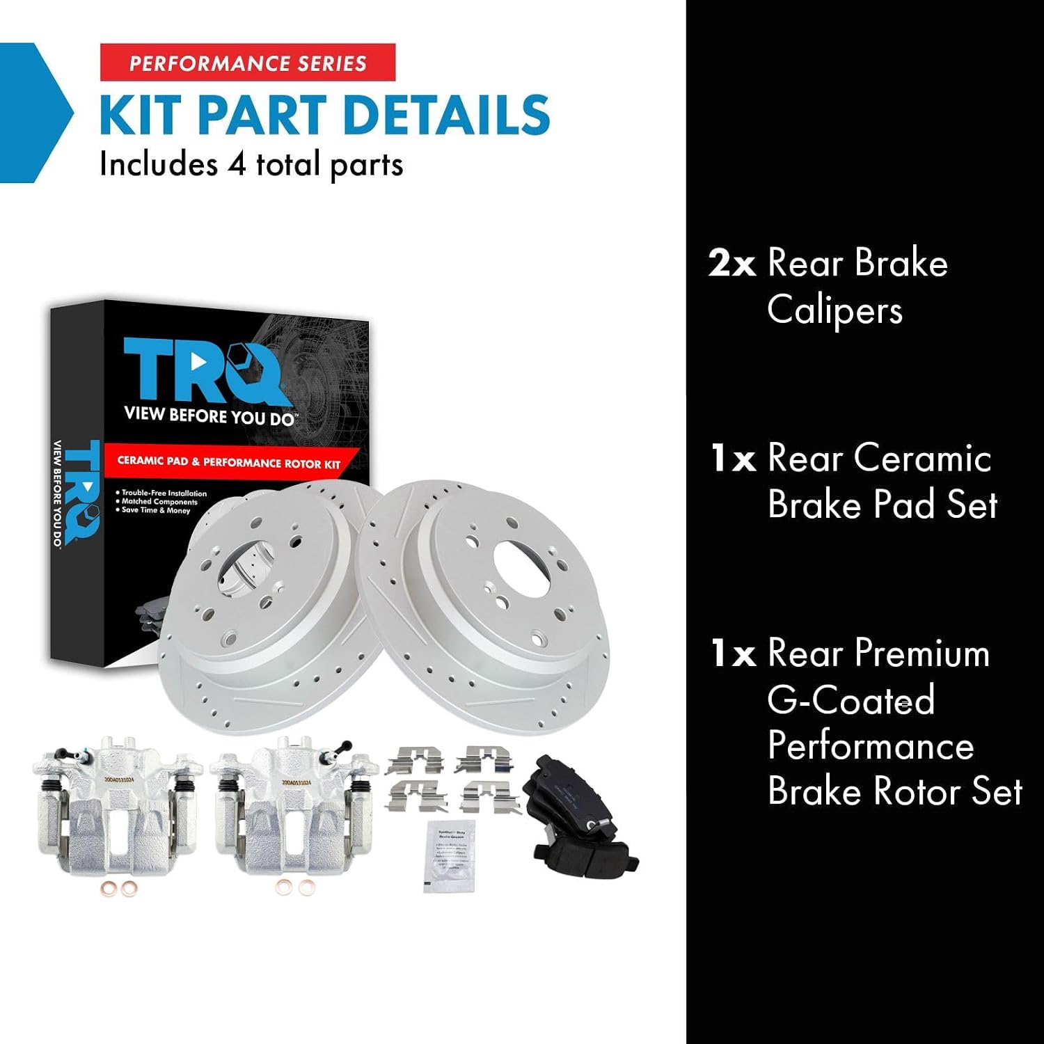 TRQ Performance Rear Brake Pad and Rotor Set Ceramic Coated Drilled Slotted Rotors Calipers Compatible with 2005-2010 Honda Odyssey