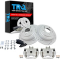TRQ Performance Rear Brake Pad and Rotor Set Ceramic Solid G Coated Rotors Calipers Compatible with 1998-2003 Subaru Forester 1999-2003 Impreza