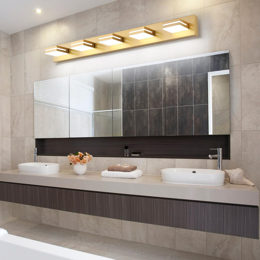 SineRise LED Modern Bathroom Vanity Light Fixtures (5-Light, 40-Inch), Matte Gold Modern Acrylic Bathroom Wall Lighting Fixtures Over Mirror (Cool White 6000K)