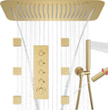 5 Function Thermostatic Shower System 16X24 inch Shower Head Set with 2 Function Handheld Spray, 6 Body Jet, Brushed Gold