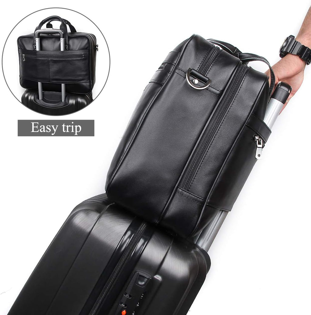 Augus Business Travel Briefcase Genuine Leather Duffel Bags for Men Laptop Bag fits 15.6 inches Laptop