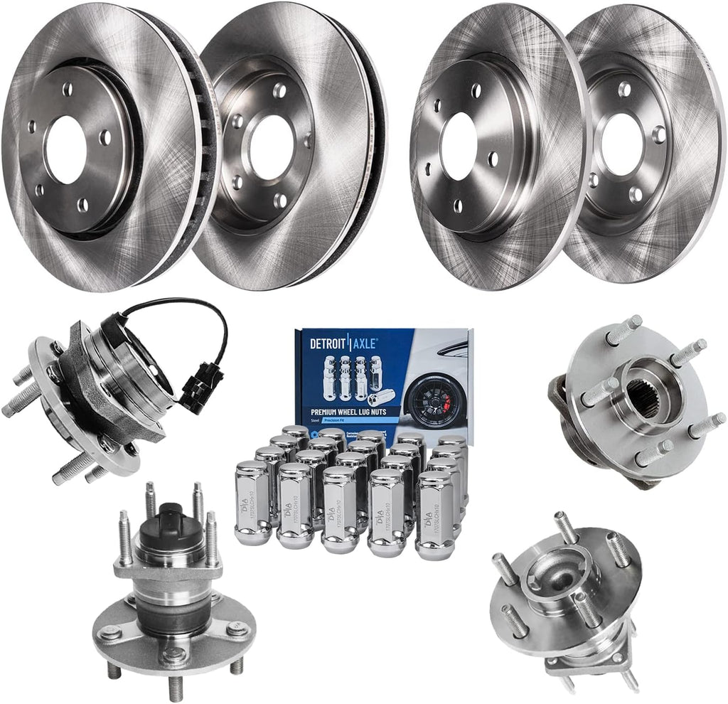 Detroit Axle - Brake Kit for Pontiac G6 Chevrolet Malibu HHR Saturn Aura, 11.65'' inch Front and 10.64'' inch Rear Disc Brake Rotors Wheel Bearings & Hubs Wheel Lug Nuts Replacement
