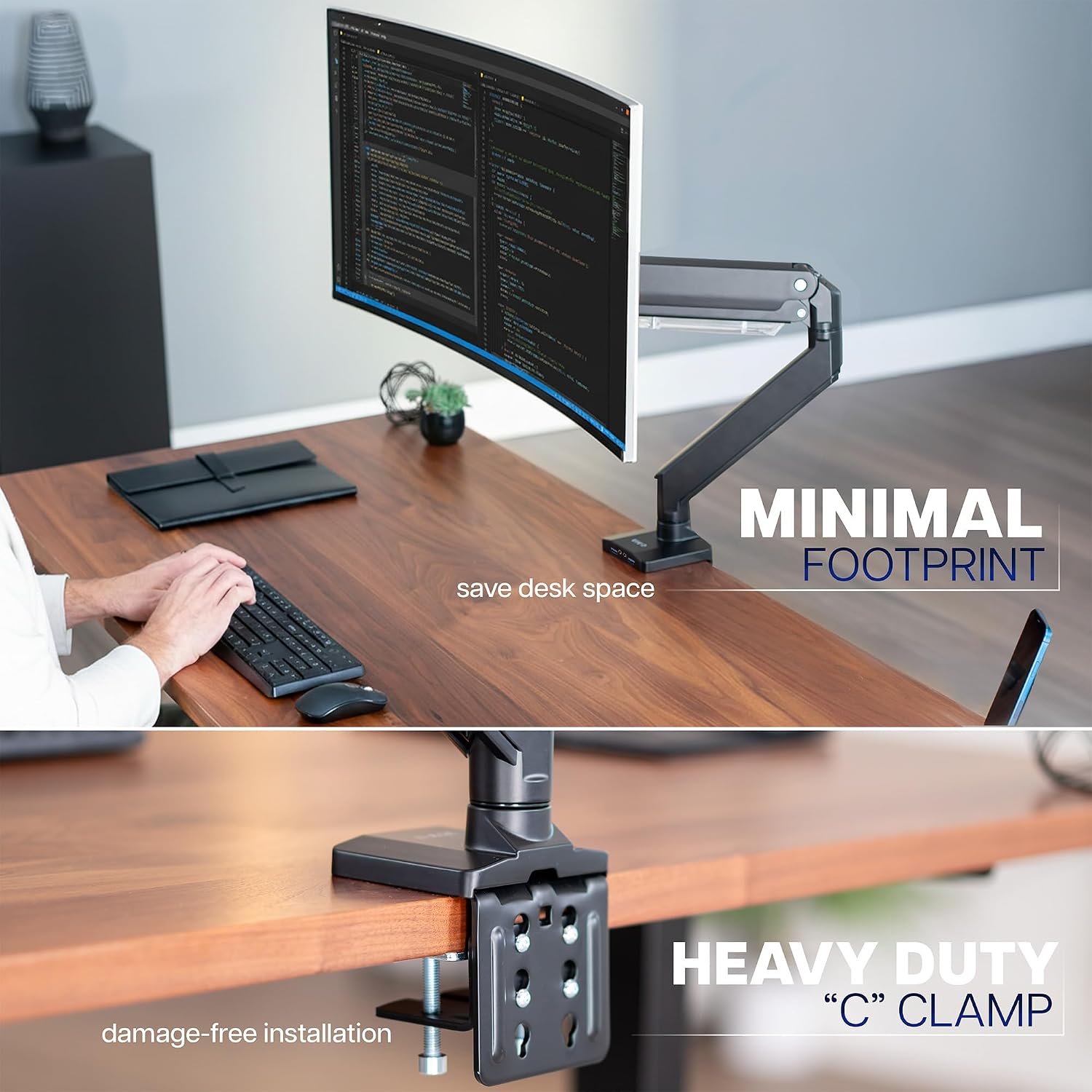 VIVO Premium Aluminum Heavy Duty Monitor Arm with 3.0 USB Ports, Fits Ultrawide Monitors up to 49 inches and 33 lbs, Single Desk Mount Stand, Pneumatic Height, Max VESA 100x100, Black, STAND-V101G1U