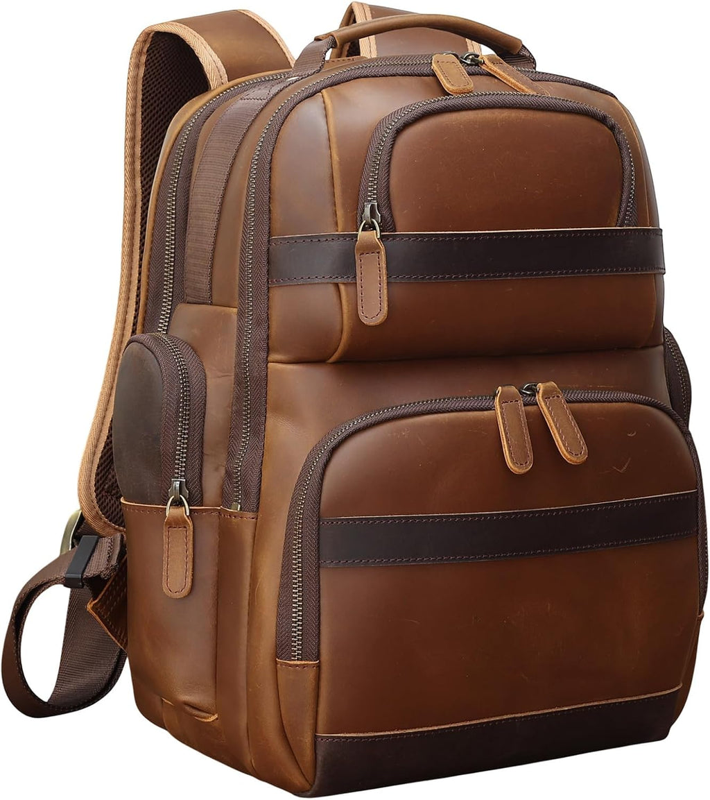 TIDING Men's Vintage Leather Backpack 15.6' Laptop Bag Large Capacity Business Travel Hiking Shoulder Daypacks