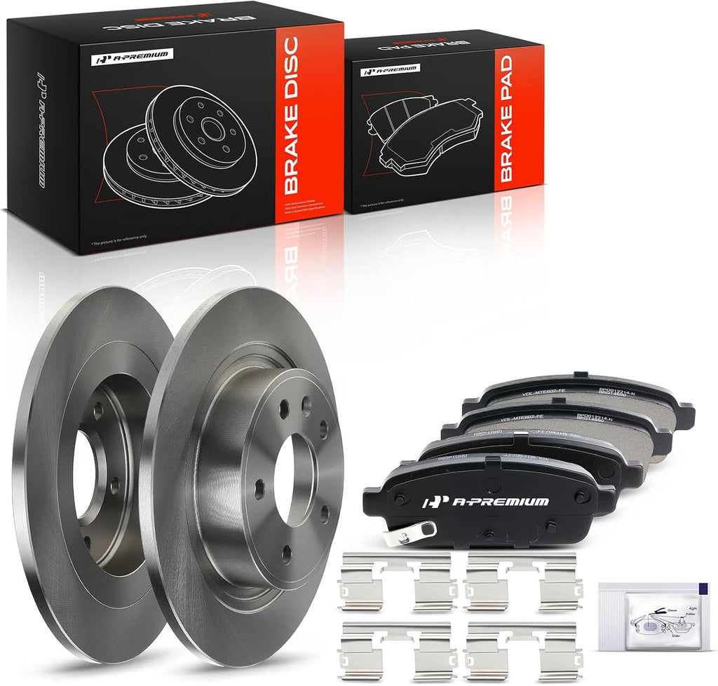 A-Premium 11.5 inch(292.1 mm) Rear Solid Disc Brake Rotors + Ceramic Pads Kit Compatible with Select Buick, Cadillac and Chevrolet Models - Cascada 2016-2019, Verano, ELR, Cruze, Volt, 6-PC Set