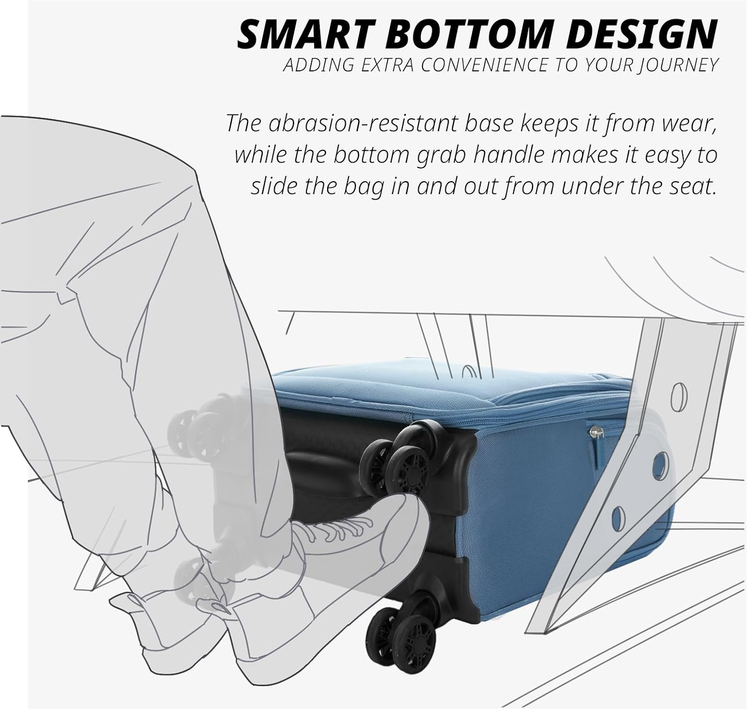 Verage Under Seat Luggage with Wheels, Softside Small Suitcase Spinner Carry On Luggage Bags for Airlines Airplanes Short Trip Men Women (Coast Blue, 14-Inch Underseat)