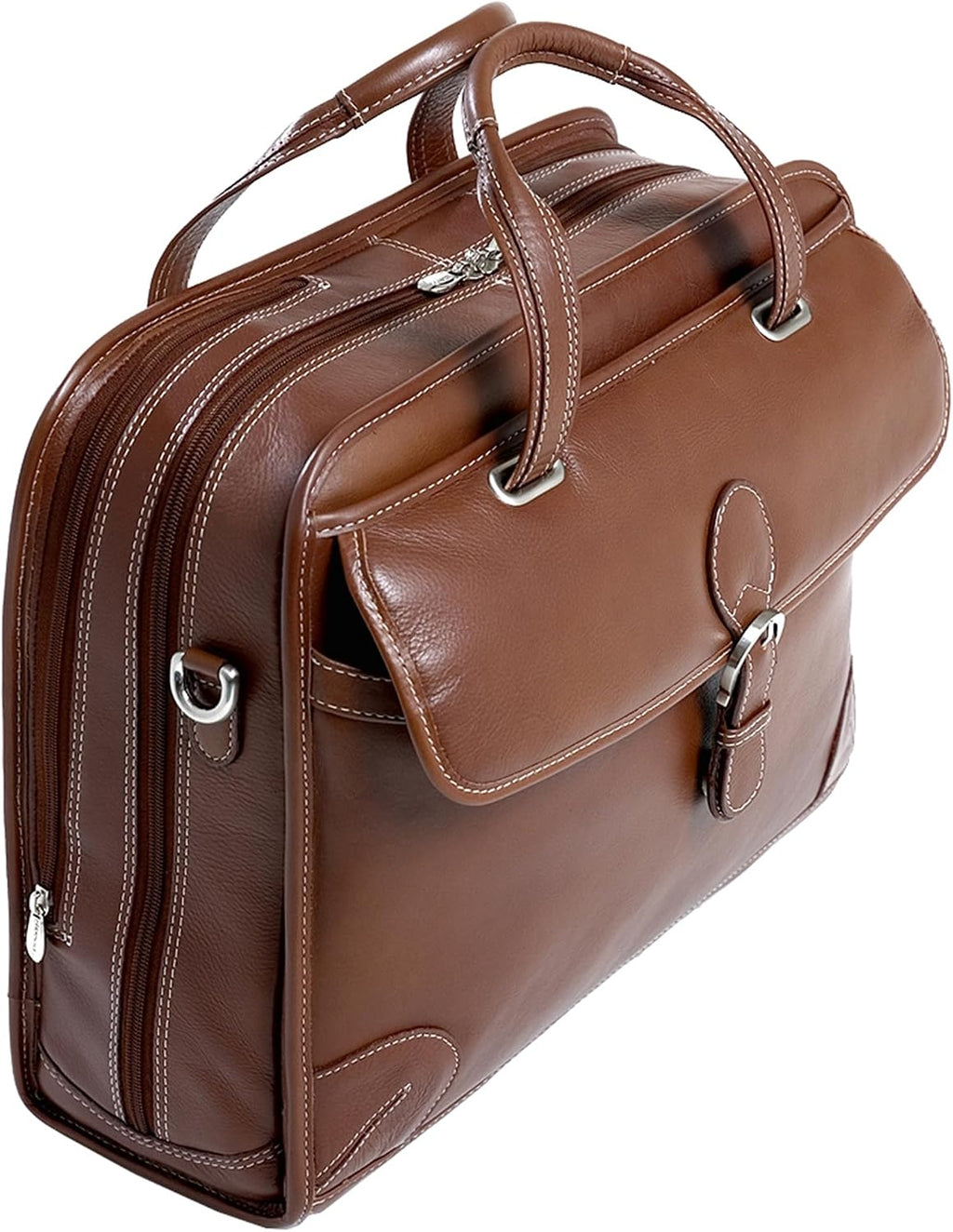 Siamod, VERNAZZA, CARUGETTO, Napa Cashmere Leather, 15' Leather Patented Detachable -Wheeled Laptop Briefcase, Cognac (45294), 18 L x 8 75 W x 14 5 H