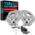 TRQ Performance Rear Brake Pad and Rotor Set Ceramic Drilled Slotted Coated Rotors Calipers Compatible with 2001-2003 BMW 325xi