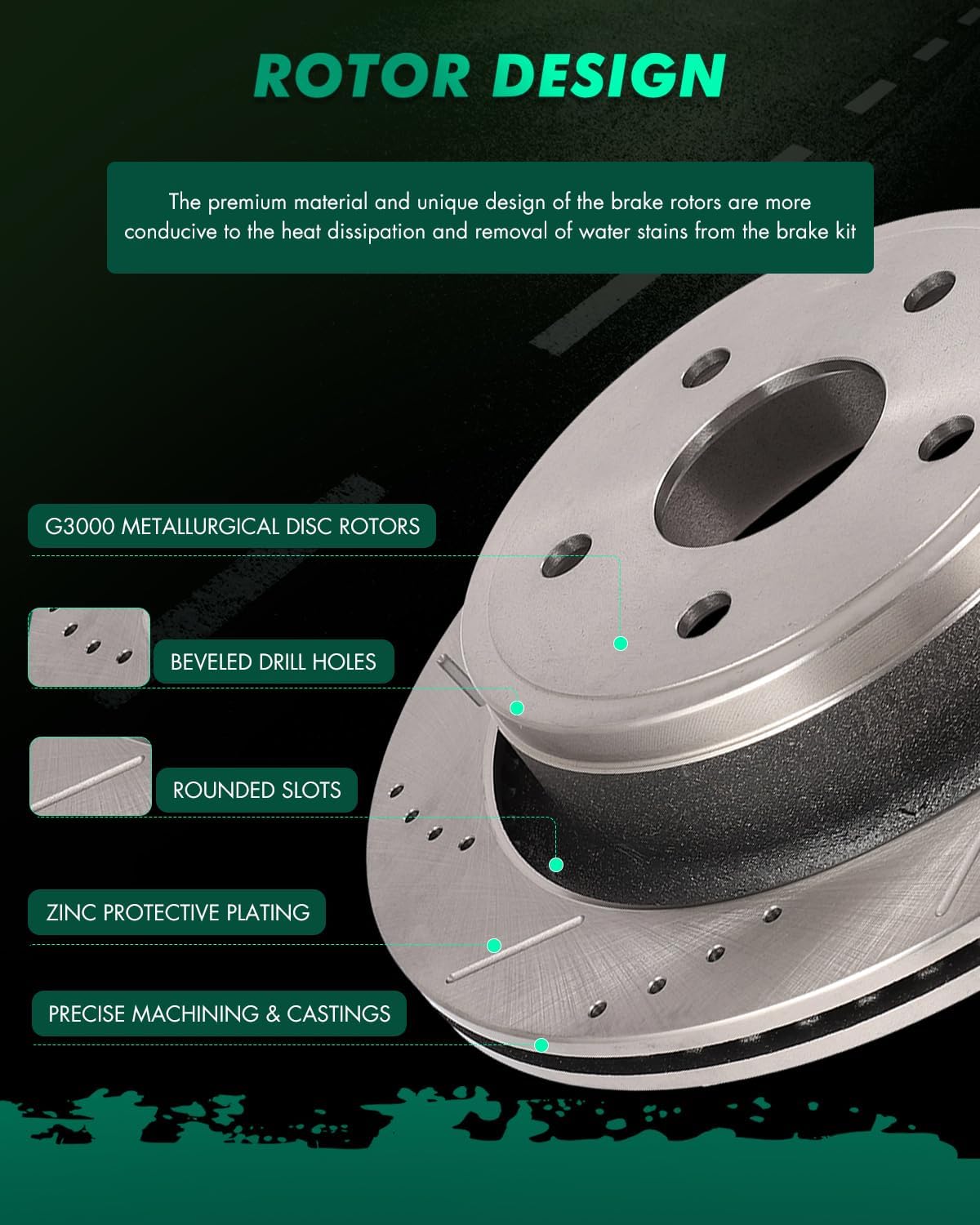 SCITOO Brake Kits For Chrysler For Aspen 2007-2009,For Dodge For Durango 2005-2009,For Ram 1500 2005-2010 Rear Drilled & Slotted Disc Brakes Rotors and Semi Metallic Brakes Pads 53006;D967