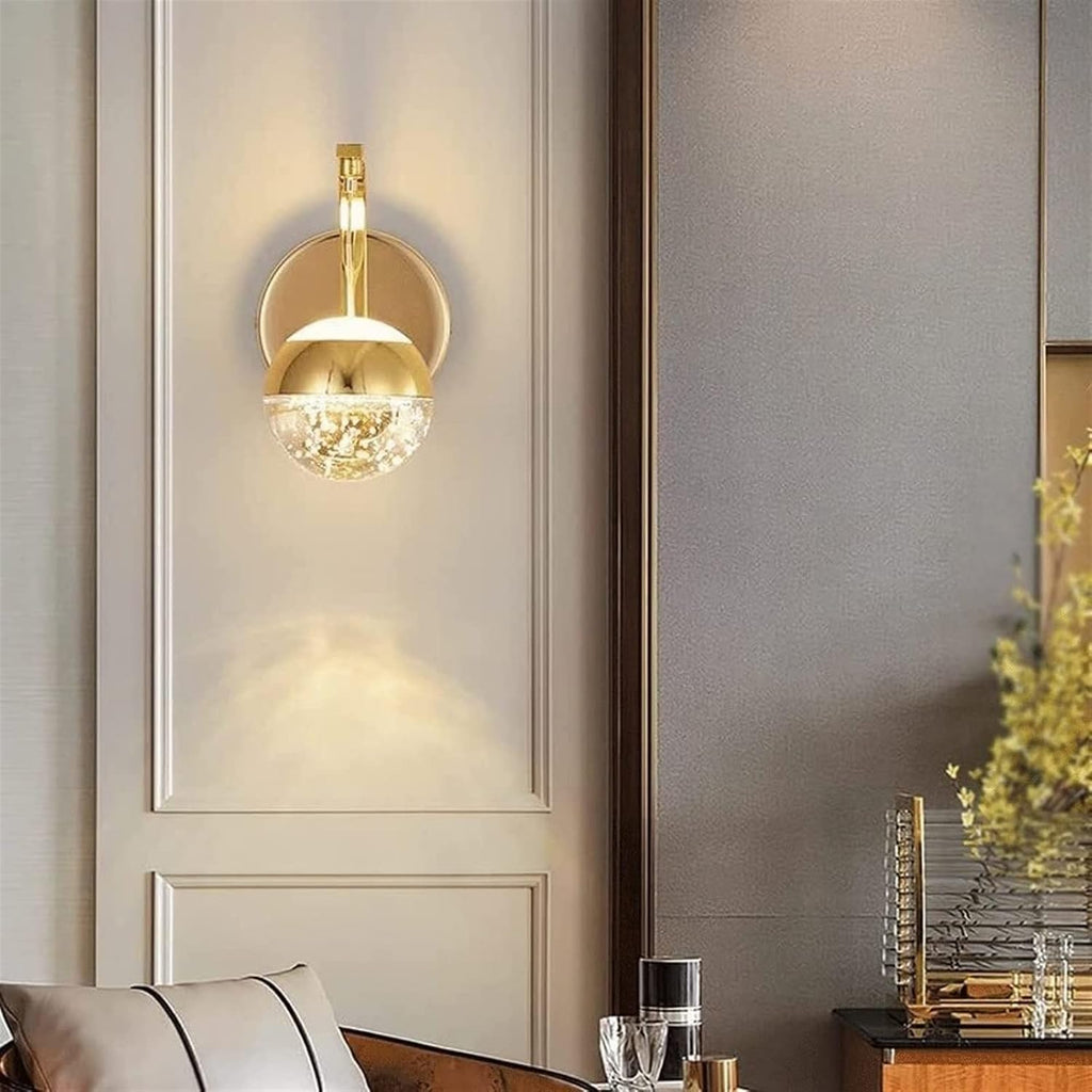 Crystal Bubble Wall Sconce, Modern Nordic Simple Wall Lamp, LED Decorative Lighting Fixtures, Indoor Wireless Wall Light for Bathroom, Entryway, Hallway, Living Room, Bedroom (Size : Gold)(Gold)
