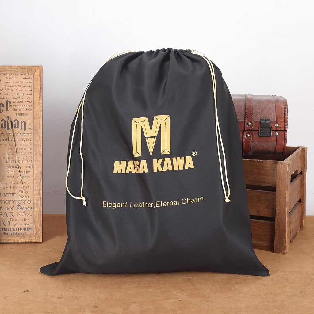 Masa Kawa Black Leather Laptop Backpack for Men Fits 16' 15.6' Computer, Business Travel Work Large Daypack Camping Weekender Bag