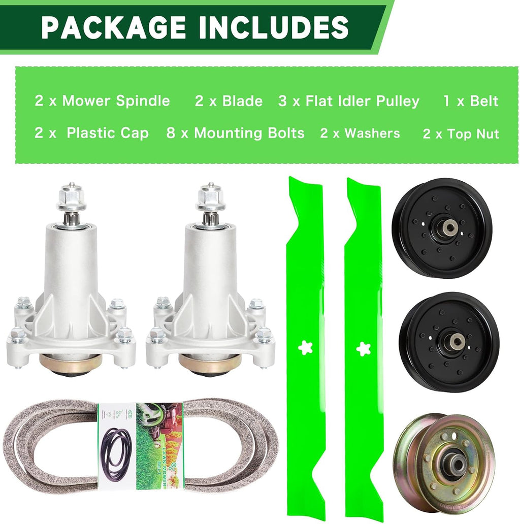 46 inch Deck Rebuild Kit for Husqvarna Poulan PP19H46 2246LS PP20VA46 Includes 2 Spindle 187292 2 Blade 531309715 1 Belt 405143 2 Idler 196106 1 Idler 177968