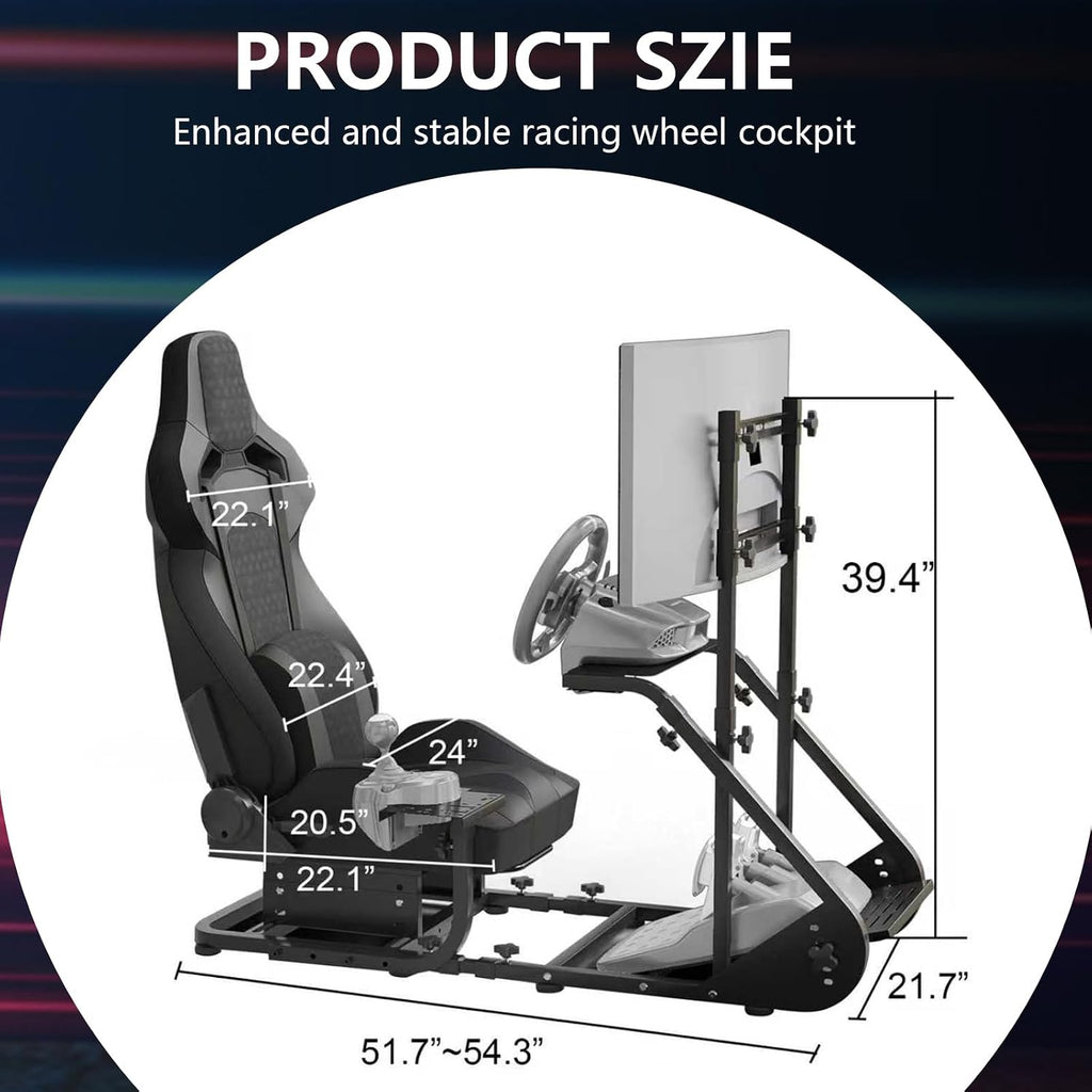 Racing Simulator Cockpit with Monitor Mount and Seat,Sim Racing Cockpit Compatible with Fanatec,PXN,Thrustmaster and Logitech Adjustable Driving Simulators,Excluding Handbrake, Pedals & Monitor (Black)