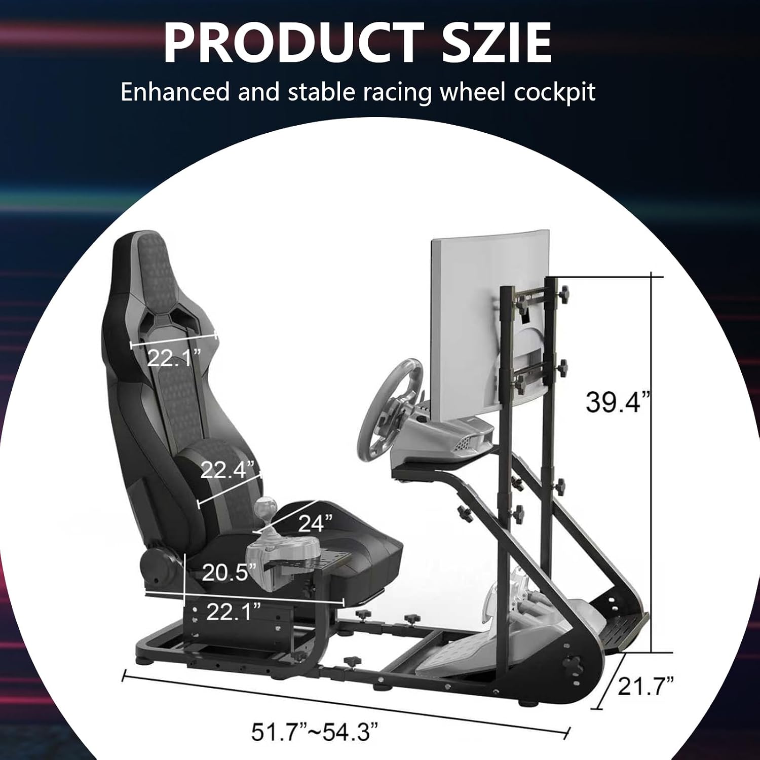 Racing Simulator Cockpit with Monitor Mount and Seat,Sim Racing Cockpit Compatible with Fanatec,PXN,Thrustmaster and Logitech Adjustable Driving Simulators,Excluding Handbrake, Pedals & Monitor (Black)