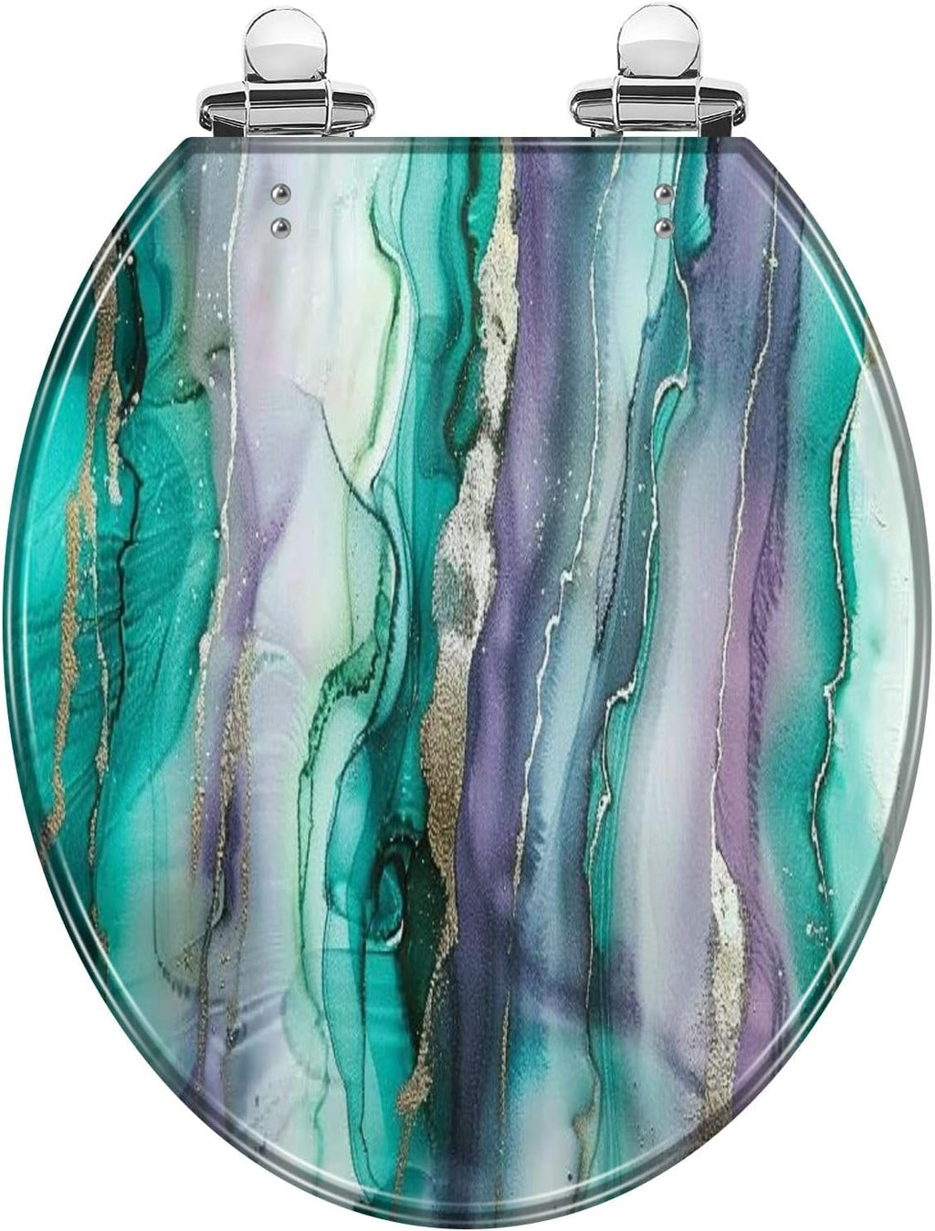 Round Toilet Seat Luxury abstract fluid art technique Transparent vertical layers green Resin Toilet Seat Quietly Close Quick Release Hinges Decorative Toilet Seat with Cover Easy to Install, Style 1