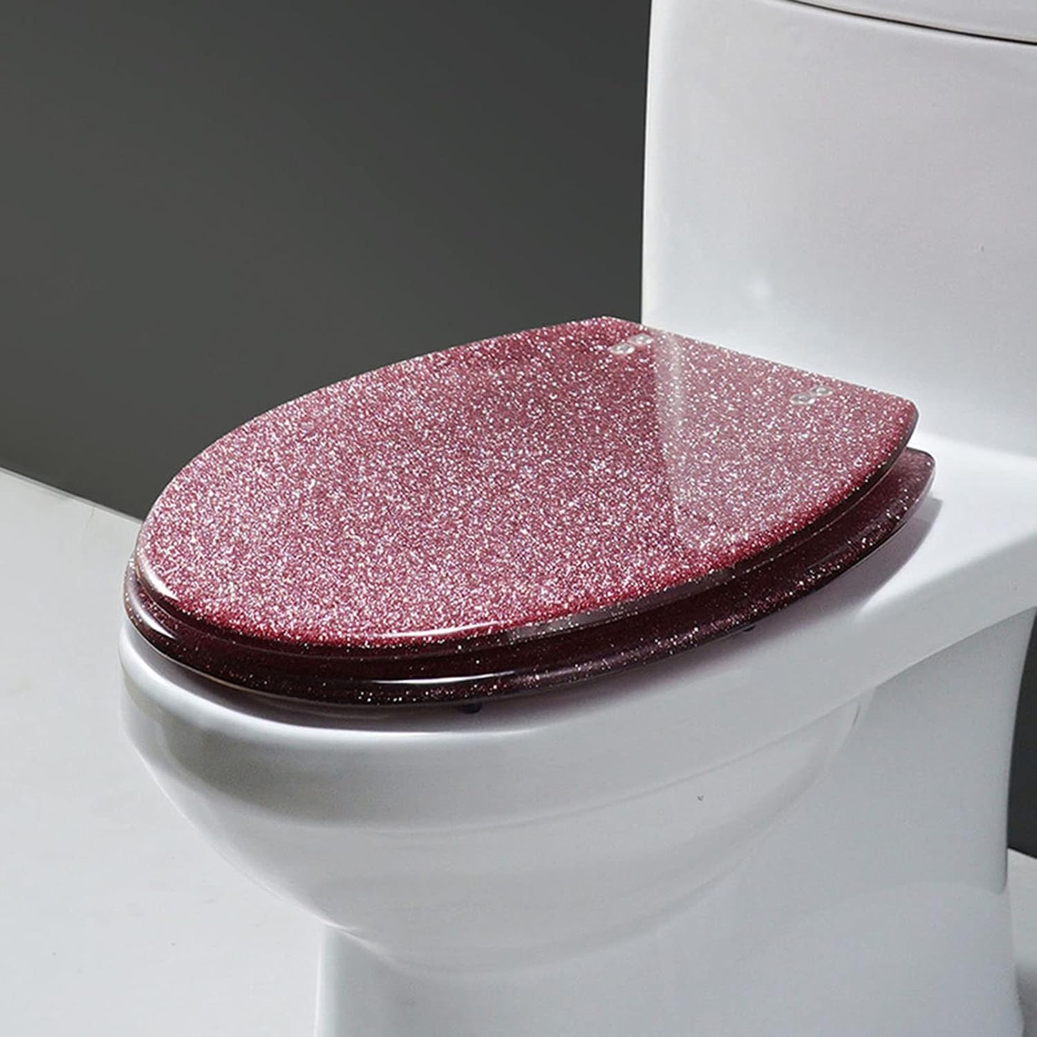Sparkly Resin Toilet Seat, Elongated Toilet Seat, Thicken Toilet Seats, Glitter Toilet Seat Slow Close Bathroom Toilet Lid, Easy Clean & Install, 42 X 36Cm,Gold(Pink)